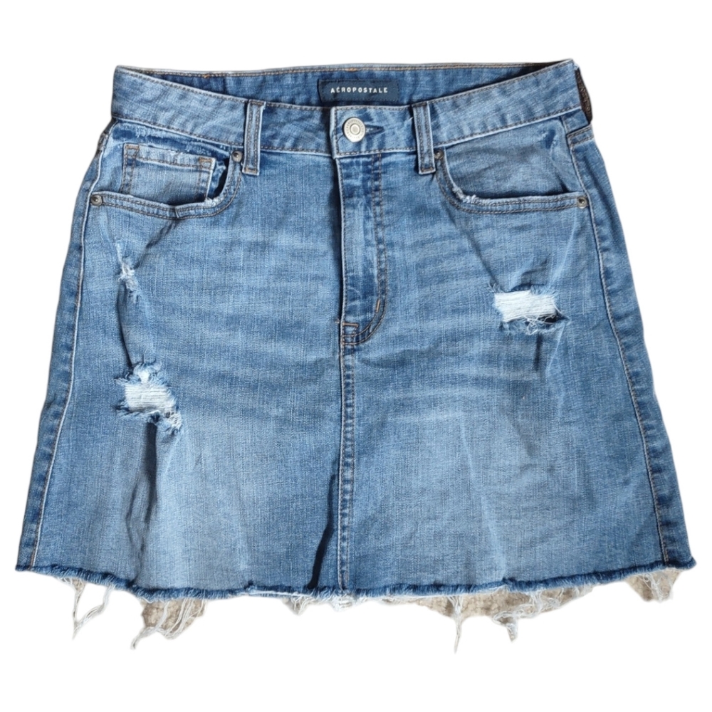 Aeropostale Distressed Blue Denim Jean Mini Skirt Size 4